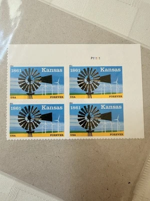 US Kansas Statehood Forever Stamp Plate Block of 4 Sealed In Original Packaging - Image 1 of 4