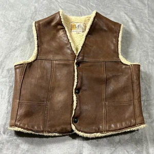 Vtg WB Place And Co Leather Vest Sherpa Lined Soft Leather Vest Size Large Brown - Picture 1 of 6