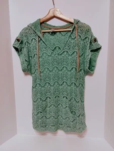 Top donna Vanity taglia L verde acqua uncinetto pizzo cappuccio manica cappuccio tasche - Foto 1 di 4