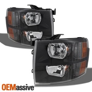 Fit 07-13 Chevy Silverado Replacement Black Headlights Headlamps L+R - Picture 1 of 5