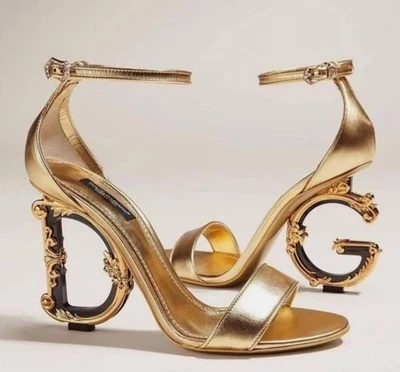 DOLCE & GABBANA DG Logo Leather Buckle Sandals Ladies High Heels POP Gold - Image 1 of 4