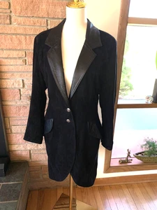 Vintage Klamotte Schwarz Leder Trenchcoat Reitsport Gr. 38 Medium US 8 - Bild 1 von 6