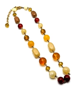 Vintage JOAN RIVERS Faux Amber Bead Choker Necklace Crystal & Red Accents 20" - Picture 1 of 8