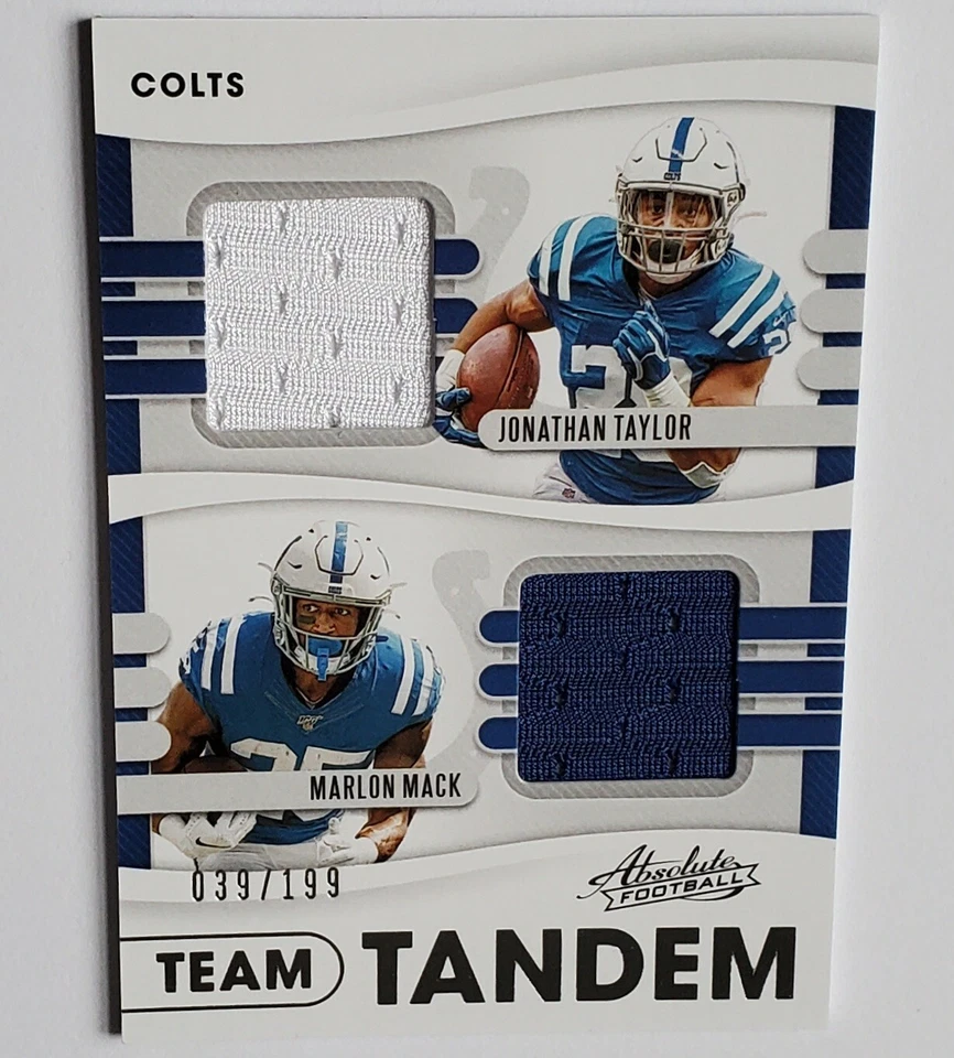 JONATHAN TAYLOR MARLON MACK 2020 Panini Absolute Team Tandem #23 Dual Patch /199 - Image 1 of 4