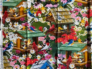 1/2 yd SPRING AGAIN William Vanderdasson Fabric Bird Birdhouses Floral - Picture 1 of 4