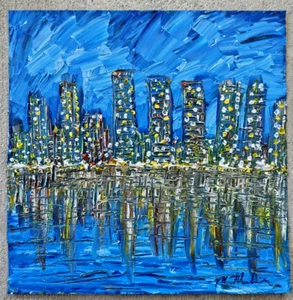 Abstract Expressionist Mid-Century Modern MCM Style Artwork Cityscape Painting - Picture 1 of 3