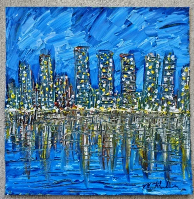 Abstract Expressionist Mid-Century Modern MCM Style Artwork Cityscape Painting - Image 1 of 3