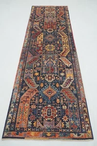 3 x 10 ft Navy Blue Samarkand Afghan Hand knotted Transitional Runner Rug - Picture 1 of 17