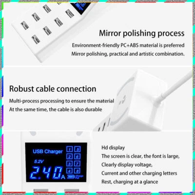 Secure multi-port charge+8USB+non-slip pad charger Desktop Travel 5V/8A digital - Image 1 of 4