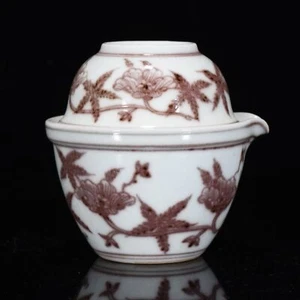 3.9" old antique ming dynasty xuande mark porcelain underglaze red warm wine pot - Picture 1 of 9