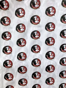 Florida State University Red Black Seminoles Vintage White Cotton Fabric BTY - Picture 1 of 5