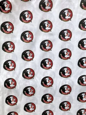 Florida State University Red Black Seminoles Vintage White Cotton Fabric BTY - Image 1 of 4