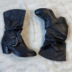 Soda Women's Black Leather Mid Calf Pull-on Closed Toe Fashion Boots Size US 6 - Picture 1 of 9