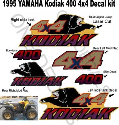 Yamaha Kodiak 400 4x4 OEM Decal Graphics Kit 1992 1993 1994 1995 1996 1997 - Image 1 of 2