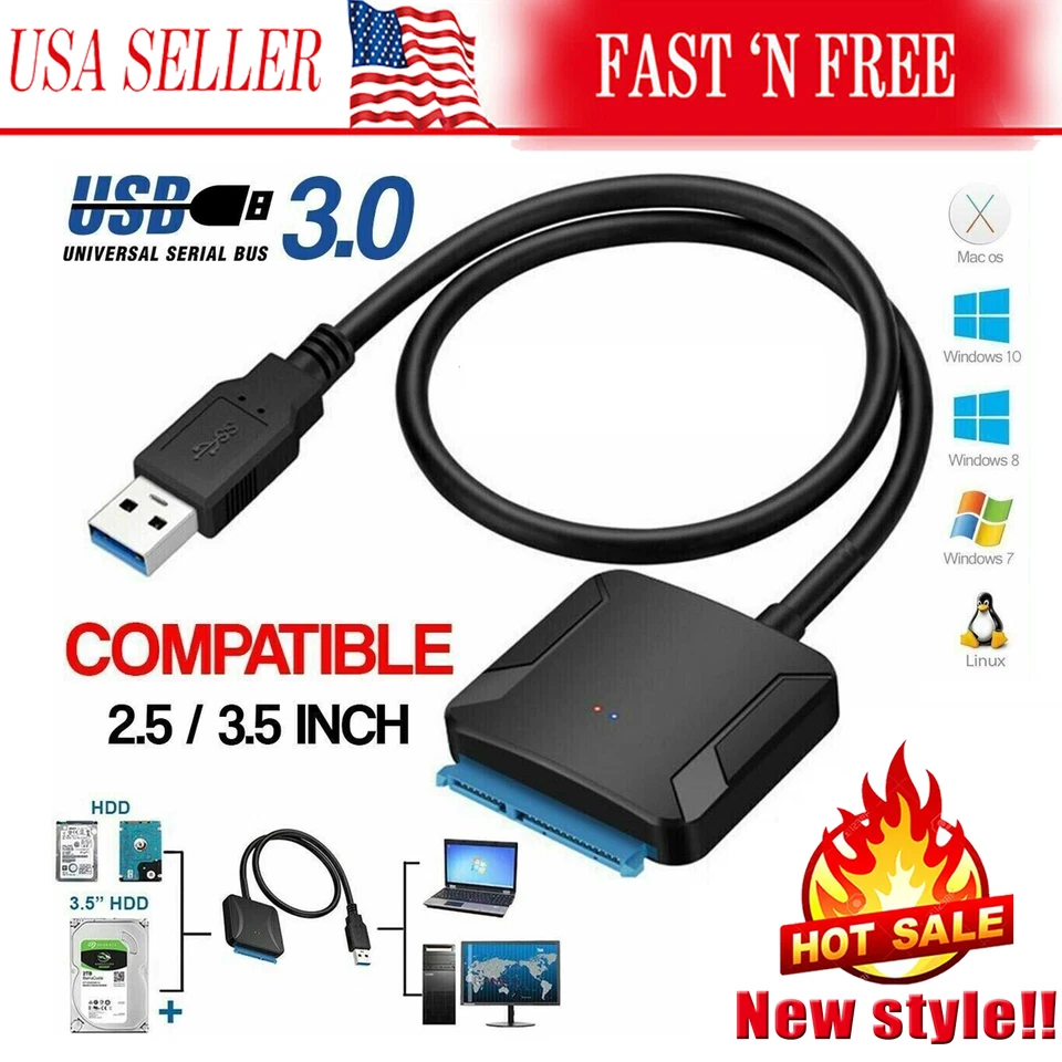 USB 3.0 to SATA External Hard Drive Reader 2.5" 3.5" HDD SSD Power adapter cable - Image 1 of 4