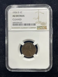 1926 D Lincoln Wheat Cent 1C Penny NGC AU Details Cleaned - Picture 1 of 4