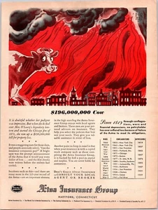 VINTAGE 1944 ATNA VERSICHERUNGSGRUPPE CHICAGO FIRE KUH DRUCK ANZEIGE - Bild 1 von 1