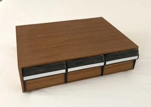 Vintage Audio Cassette Tape Storage Box Case Three Drawer Faux Wood - Picture 1 of 19
