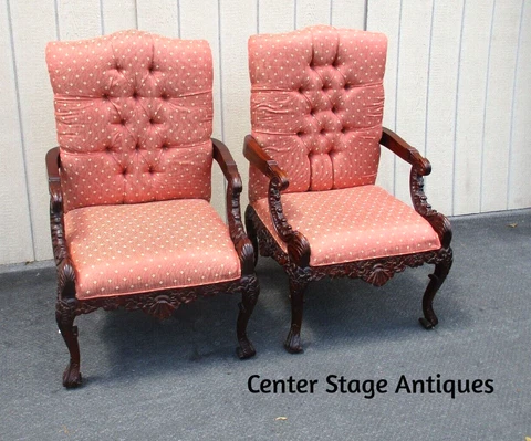 63553  Pair Solid Mahogany Armchair Bergere  Chairs Cover