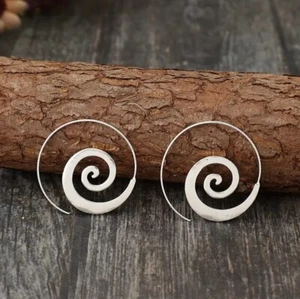 Silver Boho swirls Hoop Earrings - Picture 1 of 3
