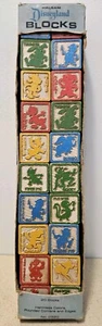20 Vintage Disneyland 1 1/4" Wooden Blocks 1964 Original Packaging Halsam Disney - Picture 1 of 16