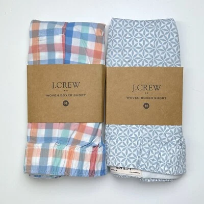 J Crew Boxers Men's MEDIUM 2 Colorful Gingham & Geo Petal Print Boxer Shorts - Image 1 of 3