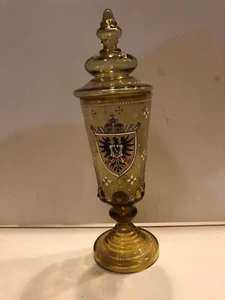 Large Blown Glass Enameled Wine Goblet with Lid Deckelpokal ~ Germany~ WN55 - Picture 1 of 7