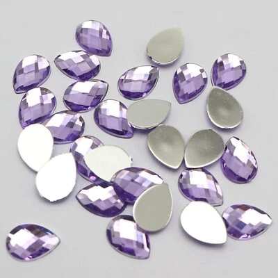200 Light Purple Acrylic Flatback TearDrop Rhinestone Gems 10X14mm No Hole - Image 1 of 4