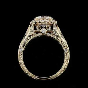 Anillo de diamantes de filigrana Art Deco vintage creado en laboratorio, compromiso de halo grabado a mano - Imagen 1 de 6