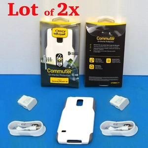 Lot of 2 OtterBox Commuter Case for Samsung Galaxy S5 White/Gray+Chargers&Cables - Picture 1 of 4