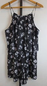 Maurices Romper One Piece Shorts Womens Sz L Black White Floral Spaghetti Strap - Picture 1 of 9