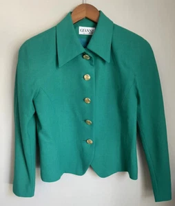 Gianni Vintage Womens Blazer Jacket Green 100% Wool Size 6 P Old Money Preppy - Picture 1 of 8
