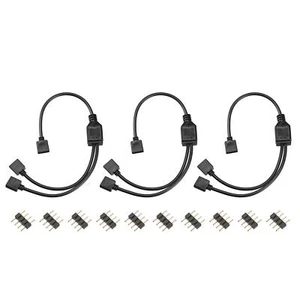 RGB LED Light Connector 4 Pin 2 Way Splitter Cable Black 3Pcs with 9Pcs Plugs - Picture 1 of 5