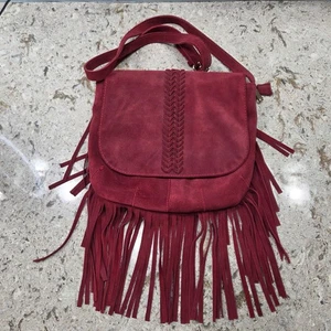 ZLYC Burgunder Wildleder Fransen Umhängetasche Handtasche Bohemian Festival Hippie Style - Bild 1 von 9