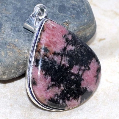925 Silver Plated Rhodonite Pendant 1.8" Jewelry Celebrity Style Jewelry GW - Image 1 of 3