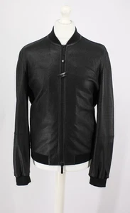 EMPORIO ARMANI MENS JACKET PERFORATED LEATHER BOMBER IT 50 BLACK RRP £840 AD - Picture 1 of 11