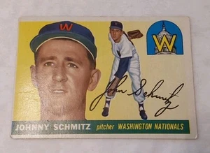 1955 Topps Johnny Schmitz #159-Pitcher Washington Nationals 3 Soft Corners - Picture 1 of 5