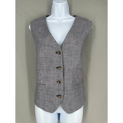 90s Vintage Vest Womens Medium Blue Houndstooth Plaid Cottagecore Heritage - Image 1 of 4