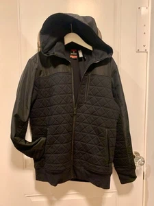 Victorinox Swiss Army Black Quilted Zip-Up Lined Hooded Jacket LARGE Two-Toned - Picture 1 of 15