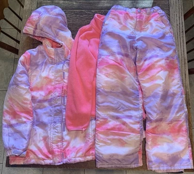 The Children's Place Girls Pink/Purple 3pc Snow Jacket Pants Liner | Sz L 10/12 - Image 1 of 4
