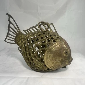 Rare Rosenthal-Netter Brass Open Scale Hanging Fish Lantern - Picture 1 of 19