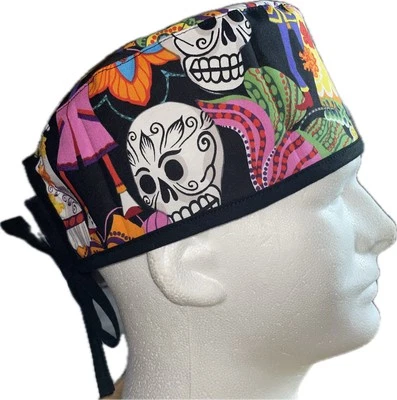 Día De Los Muertos Faces Scrub Hat Chemo Cap - Image 1 of 4