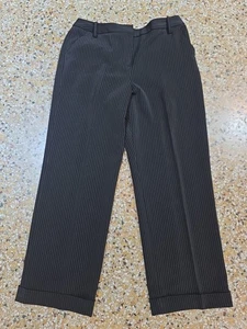 Larry Levine Black Striped Pants Womens Size 14 Stretch Business Career Or Chef - Picture 1 of 9