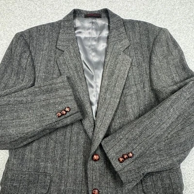 Blazer Herringbone Tweed 100% Lana Pura 40S Azul Gris Multicolor Rayas Foto 1 de 4