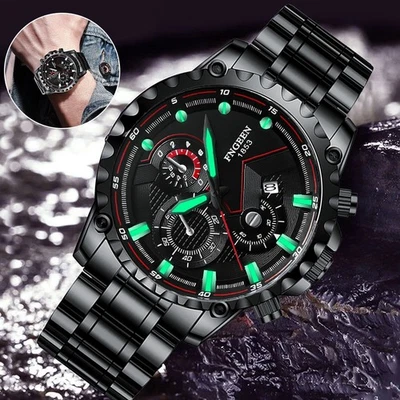 Reloj de pulsera clásico luminoso de cuarzo de acero inoxidable de lujo impermeable para hombre Foto 1 de 4