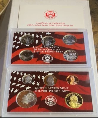 2003-S US Mint 90% Silver Proof 10 pc State Qtr Set! OGP/COA! w Free Shipping!!! - Image 1 of 3