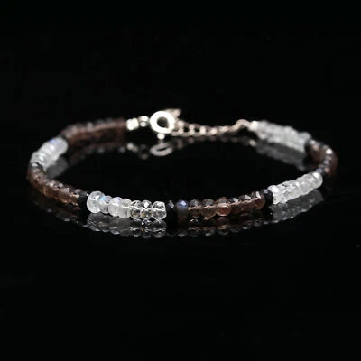 Bracciale gioiello sfaccettato rondelle 7" fumè + topazio bianco + spinello m... - Immagine 1 di 4