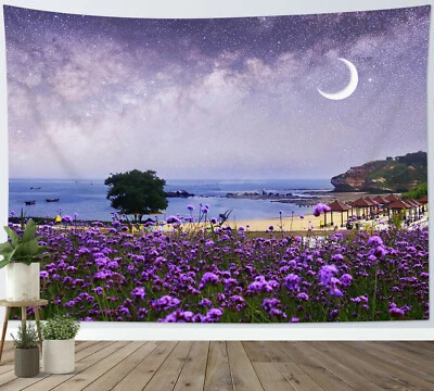 Lavender Garden Tapestry Starry Sky Ocean Wall Hanging for Living Room Bedroom - Image 1 of 4