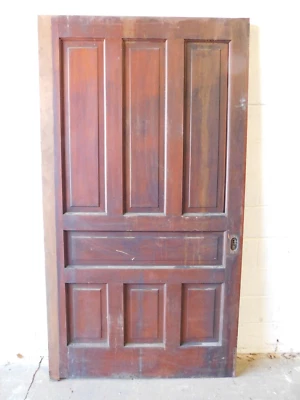 Antigua PUERTA DE BOLSILLO de abeto estilo victoriano de 1800 panel elevado siete ornamentado Foto 1 de 4