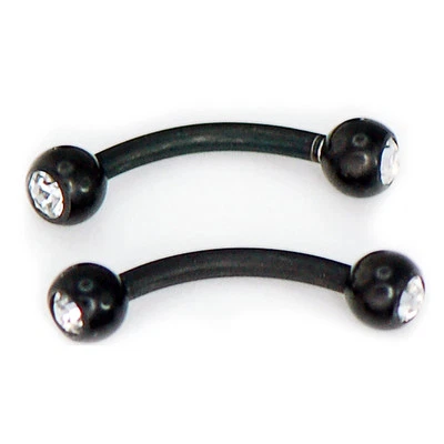 Anillos para cejas barra curva de acero quirúrgico IP titanio circonita cúbica ajuste a presión de 2 piezas 16 g 3 mm Foto 1 de 3